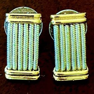 Vintage signed Napier Two Tone Metal Textured Earrings